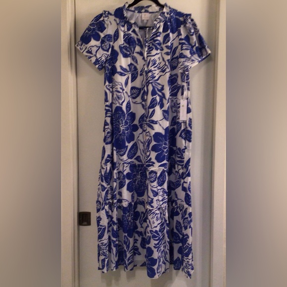 j. marie / Blue & White Floral Maxi Dress - Sz L - Picture 2 of 10